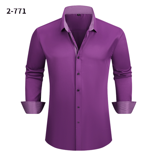 New Men's Elastic Dress Shirts Formal Business Long Sleeves Casual Shirts Tops - Picture 11 of 28