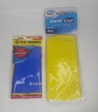 New 2 Pak Swimming Caps, 1 Adult Yellow 1 Junior Blue Size