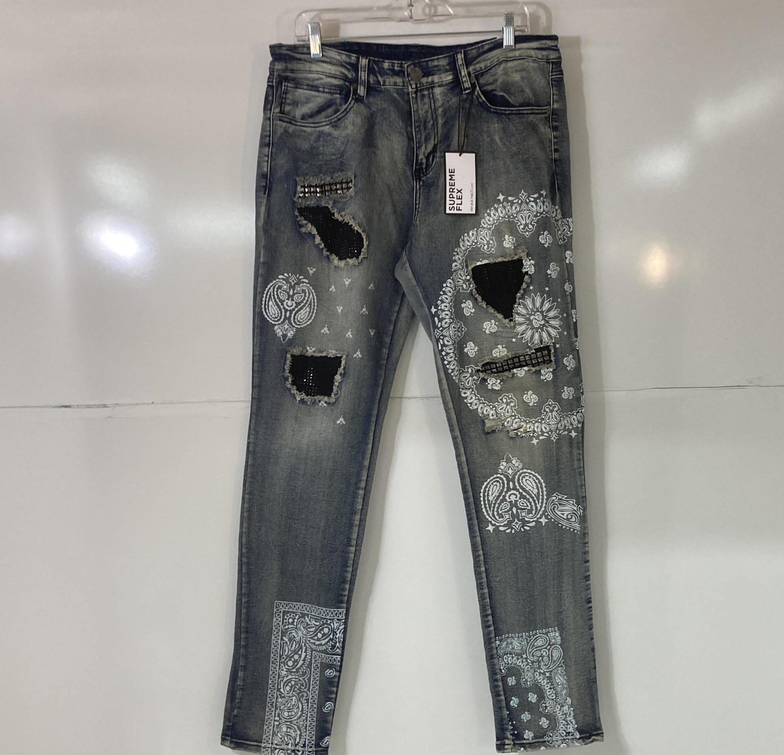 RUE21 Men’s Supreme Flex Skinny Distressed Dark Denim Jeans Pants Size 34x34 NWT