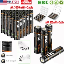 EBL AA AAA Rechargeable Lithium Li-ion Batteries / USB 1.5V Battery w/ Cable Lot