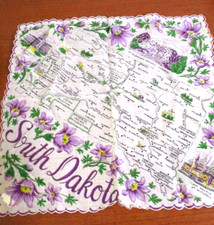 Vintage FANTLE BROS SOUTH DAKOTA Purple  White FLORAL HANDKERCHIEF