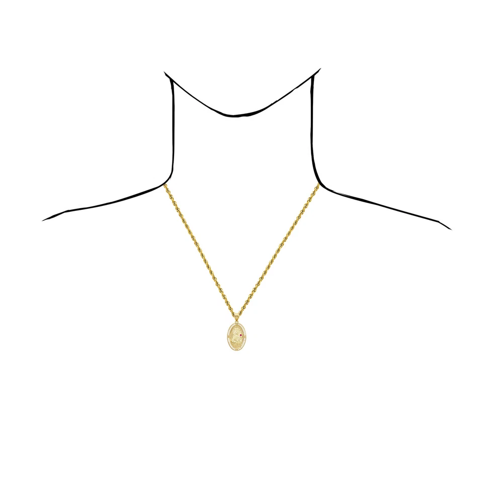 Colgante medallón religioso de Santa Bárbara rubí circonita cúbica de oro amarillo de 10 quilates 1,6" Foto 2 de 4