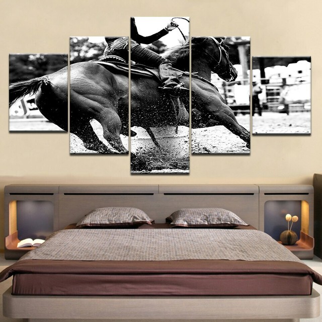 Horse Racing Monochrome 5 Pcs Canvas Wall Artwork Printing Picture Home