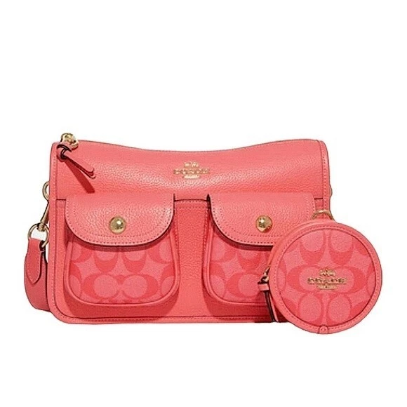 Coach Pennie Tracolla con Portamonete e Dettaglio Tela Firmato Rosa Lem...