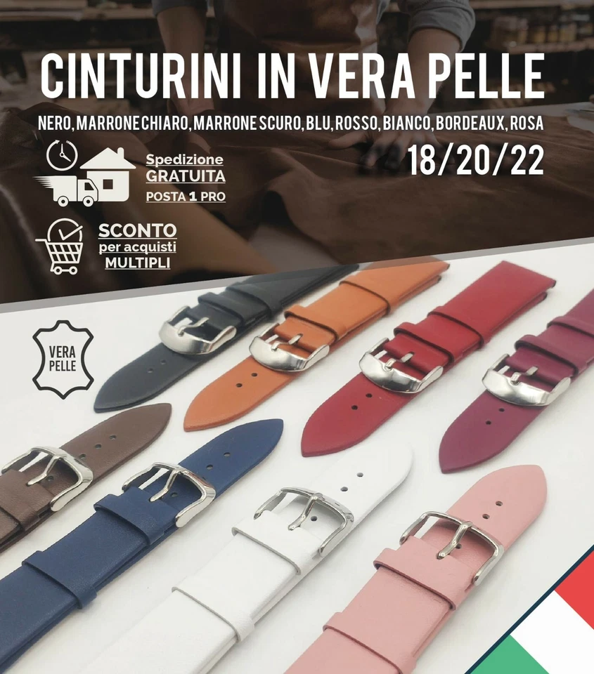 PELLE PELLE Cinturino orologio pelle 16 18 20 22 mm nero marrone blu bordeaux rosso bianco