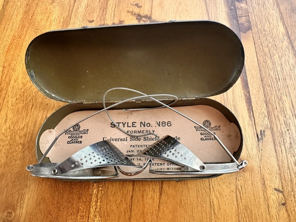 Gafas de seguridad/conducción Willson de colección con estuche de hojalata original Steampunk Foto 2 de 4