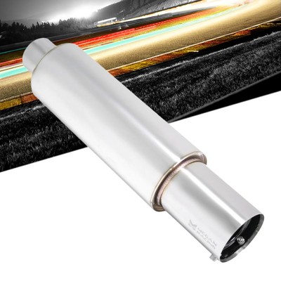 Megan S-N1 Series 2.5'' Inlet Exhaust Muffler [Silver Chrome Canister / Tip]