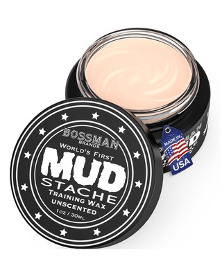 Bossman Mudstache Unscented Mustache Wax For Men (1 Oz)   Strong 24-Ho
