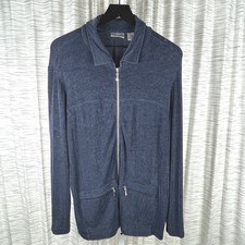Chicos Travelers Navy Blue Zip Front Jacket Textured Slinky Knit Women's Size 2
