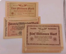 1923 WWI German Reichsbahn 2, 5, 20 Millionen-Milliarden Mark Lot X14
