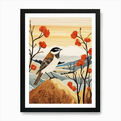 Vogel Illustration Lerche 2 Kunstdruck gerahmt Wandbild Poster Leinwanddruck Bild