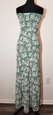 Lilyful Womens Small Tube Top Maxi Dress Green Floral Beach Summer Vacation City