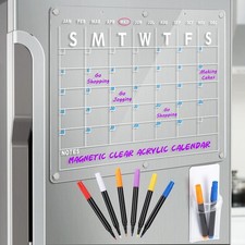 Acrylic Magnetic Dry Erase Board Calendar for Fridge, 16.5"x12" Inch Clear Dr...
