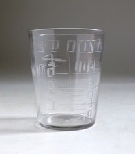 Antique/Vintage Chemist Medical Glass Measuring Cup. Engraved Table/Tea Spoons