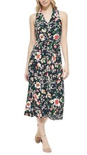Tommy Hilfiger Navy/Floral Twist-Front Midi Sleeveless Jersey Dress Size 8 E4