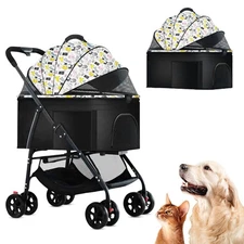 3 in 1 Dog Strollers 4 Wheels Folding Pet Stroller with Detachable Carrier Mu...