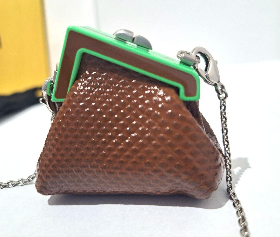 フェンディ Pico ピコ フェンディファースト チャーム ロングネックレス FENEDI First Pico Bag Necklace Brown Silver Removable Length