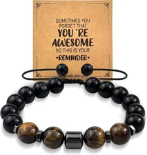 10MM Tiger Eye Natural Stone Bracelet for Men Handmade Triple Protection Beads