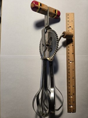Ekco A&J Vintage Manual Hand Beater Mixer with Wood Handles
