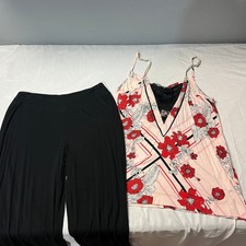 Soma Intimates Floral Print Pajama Set Babydoll Cami Top Palazzo Pants Lace Sm