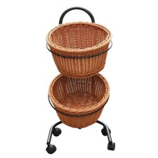 Freestanding Mobile Display and Storage Rack with Woven Baskets Open-Access for