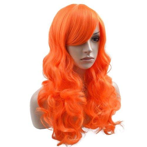 Orange Wig Long Wavy Wig Orange Wig with Bangs for Women Orange Wig Long Curl... - Picture 2 of 4