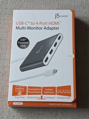 J5 Create USB-C to 4 Port HDMI Multi-Monitor Adapter Splitter, JCA366 NEW SEALED