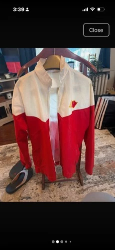 Men’s USSR Track Jacket Full Zip Red/White Colorblock Stand-Up Collar L 42" image 2