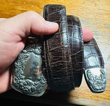 1996 Brighton 24009 Women's Brown Leather Croc Style Embossed Buckle Belt Sz 30