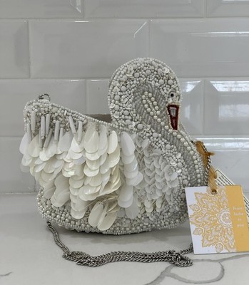 From India to You White Swan Beaded Sequin Bag Crossbody New Release