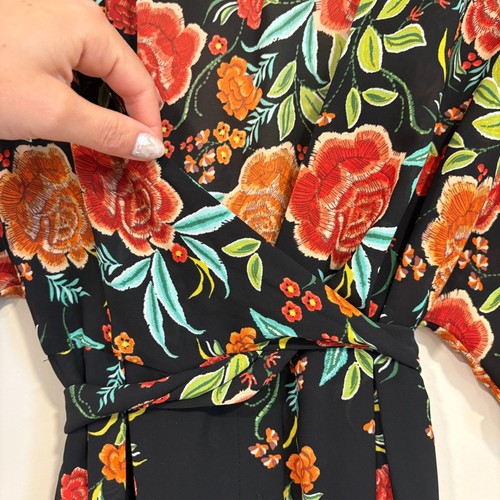 Zara V-Ausschnitt Blumen Knopfleiste Wickel Shirt Kleid Maxi Small - Bild 4 von 10