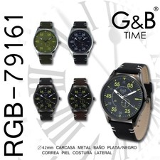 G&B Men's Quartz Watch Leather Strap Analogue Elegant 30m New