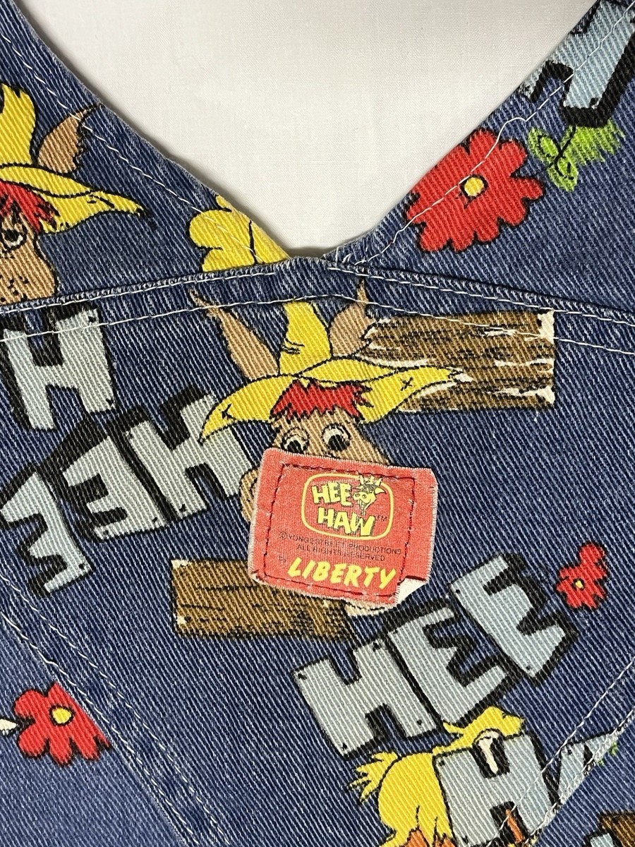 70s Rare Vintage Liberty Hee Haw Bib Overalls 46/31 Denim Cartoon