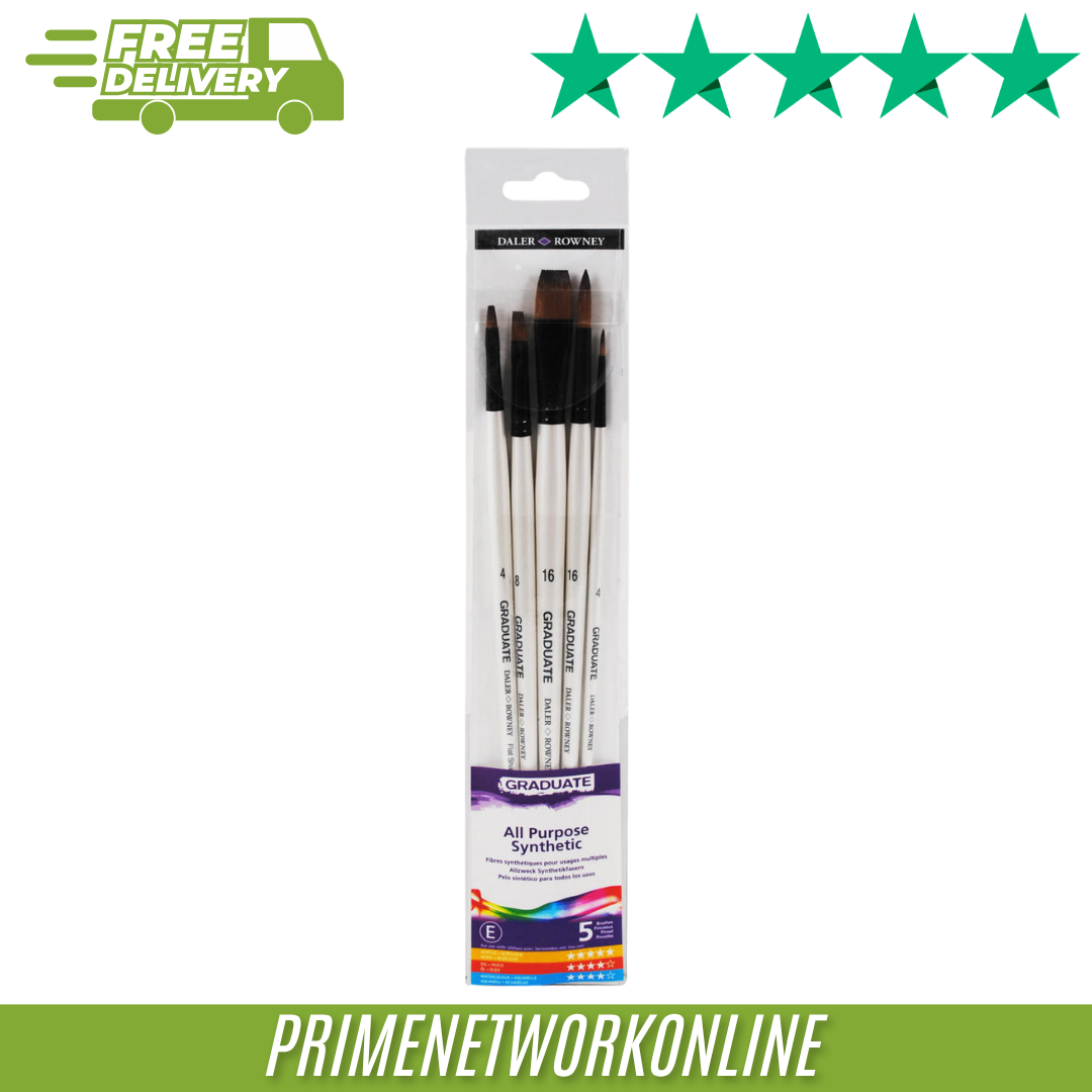 Daler-Rowney Graduate Synthetic Long Handle Brush Set of 5 - 100% GENUINE NEW