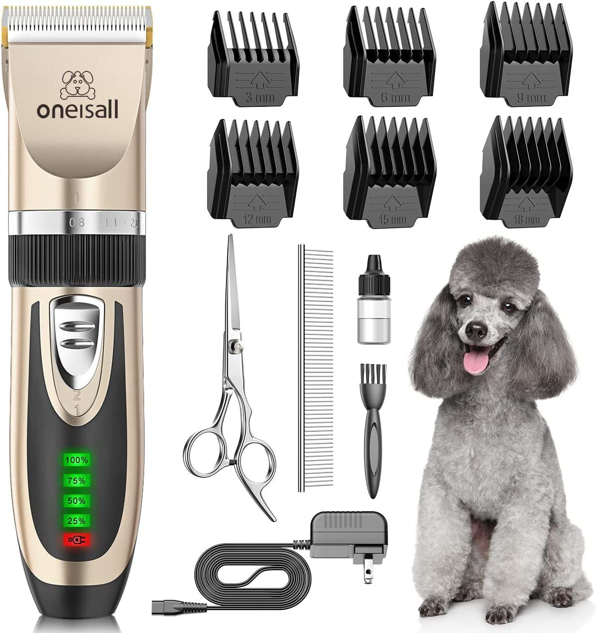Low Noise Rechargeable Cordless Dog Clippers 2-Speed Pet Grooming Kit