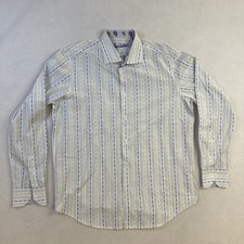 Robert Graham Button Up Casual Shirt Striped Paisley Flip Cuff Mens L 42-16.5