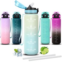 Mujigaga 1L Sport-Trinkflasche Mit Strohhalm Auslaufsicher Leicht Zu