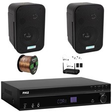 Pyle 1000W Max Home Receiver, 2x 3.5" 300W Waterproof Speakers Wireless Mic