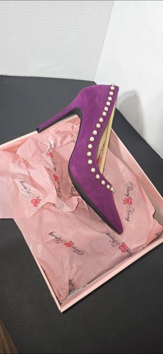 Penny Loves Kenny Purple Beaded Stiletto Pumps Pointed Toe Faux Suede