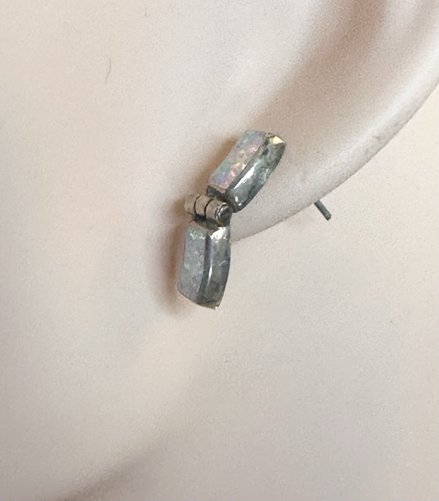 Lovely White Opalite Rectangular 970 Silver Hinge… - image 4