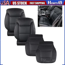 Driver Passenger Bottom Top Leather Seat Cover Blk For 15-19 Silverado 1500 2500