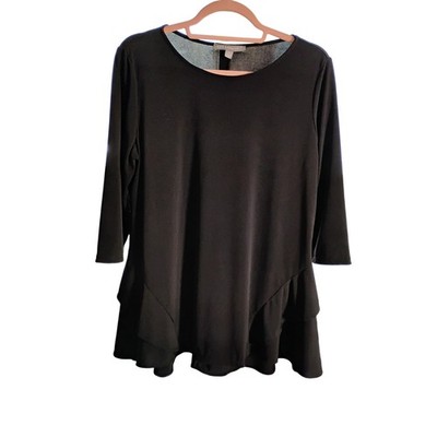Kate & Mallory Black 3/4 Sleeve Ruffle Hem Tunic Top - Women's Size M