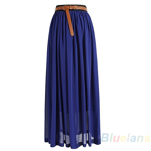 WOMENS FASHION PLEATED CHIFFON SKIRTRETRO LONG DRESS ELASTIC WAIST BC4K - Picture 9 of 9