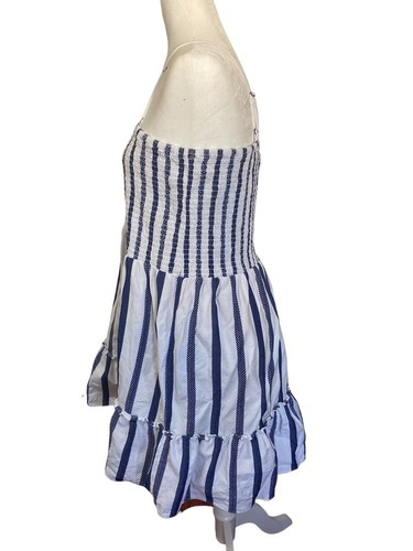 Sail to Sable White Blue Striped Spaghetti Strap Smocked Top Dress Size Large - Picture 4 of 9