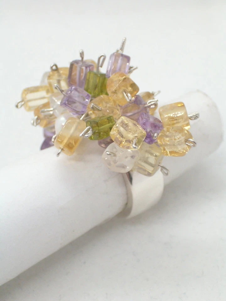 ANELLO a fascia in ARGENTO 925 con ciuffo di Ametiste e Quarzi - Pietre Dure - - Immagine 4 di 4