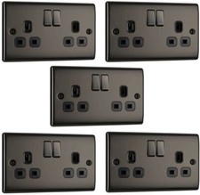 5x BG Nexus NBN22B Polished / Black Nickel 13Amp Double Plug Wall Socket 2 Gang
