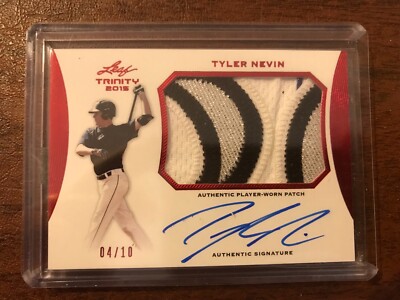TYLER NEVIN 2015 LEAF TRINITY Red Jumbo Patch AUTO 04/10 3 Color Seibu Lions