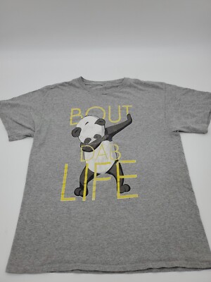 Bout Dab Life T-Shirt Womens Medium Gray Panda Bear Graphic Print..#16461
