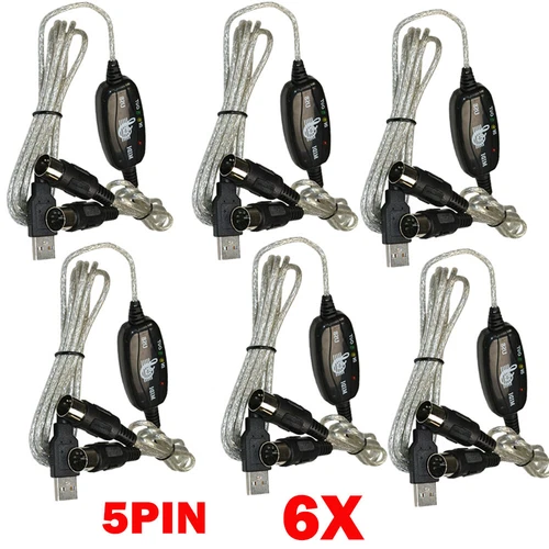 6x USB IN-OUT For MIDI Cable Converter 5-Pin to PC Music Keyboard Adapter Cord