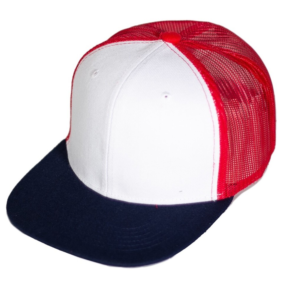 Trucker Hat Mesh Back Snapback Flat Bill Adjustable Baseball Cap Plain ...